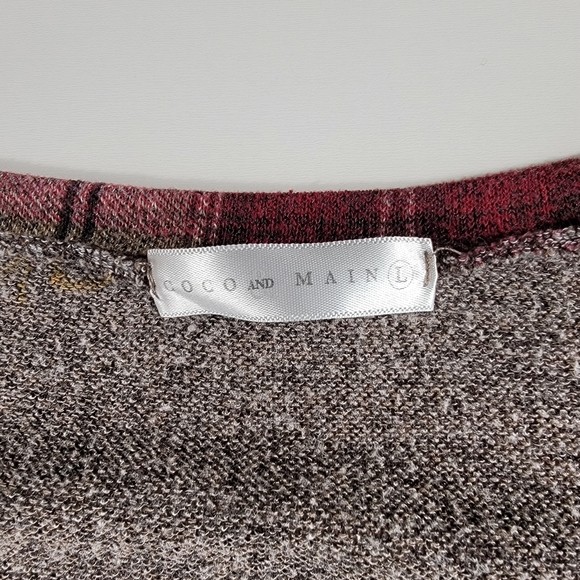 Coco And Main Grey Long Sleeve Top plaid sleeves soft stretch Large L ^ - Picture 4 of 6